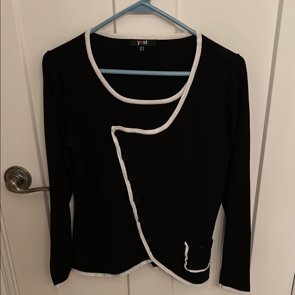 Yest Black Cardigan with White Trim
